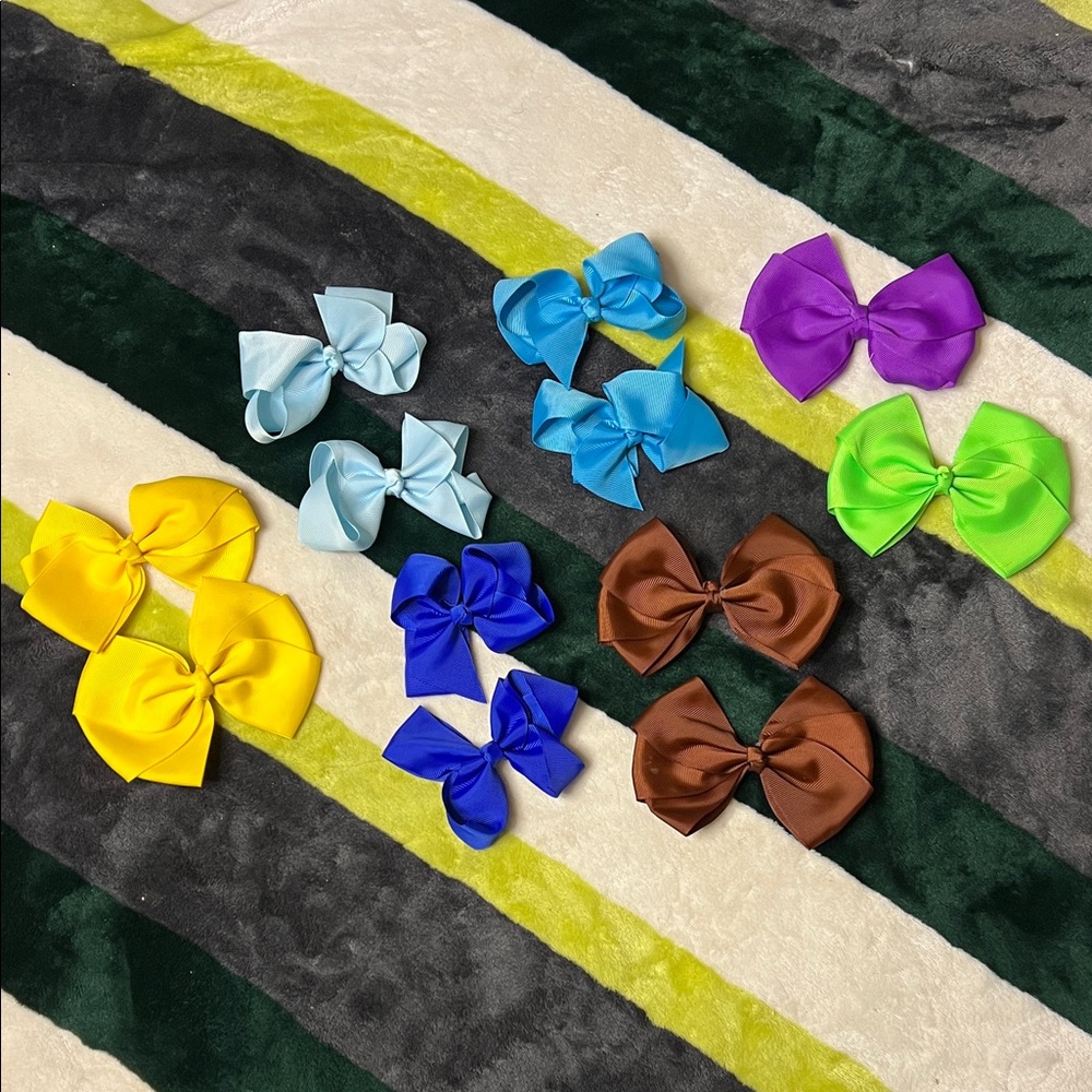 Kids Satin Hair Bow Set - Assorted Bright Colors